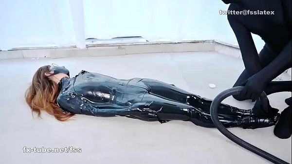 asian latex catsuit lady bondage in sleeppack